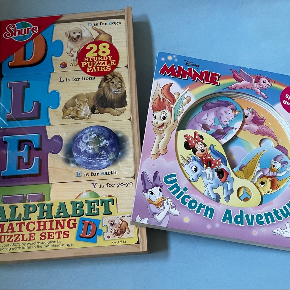 EUC Shure Alphabet Puzzle + Disney Minnie Mouse Book Set